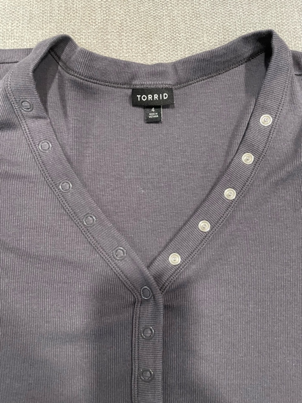 torrid Charcoal Ribbed Snap V-Neck Top